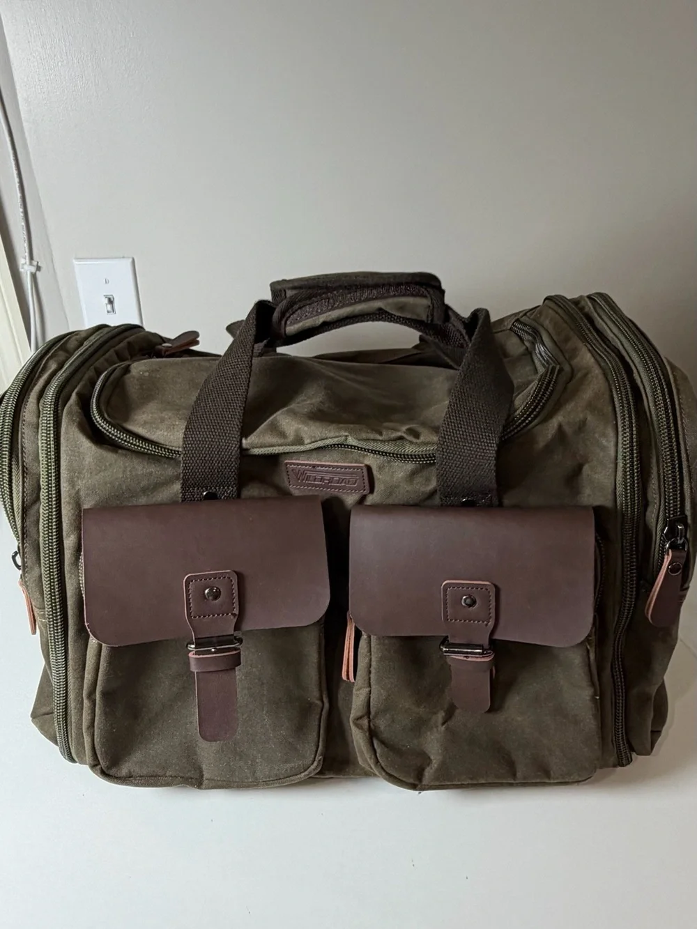 Wildroad 50L Travel Duffel Bag Expandable Canvas Genuine Leather Duffle Weekend